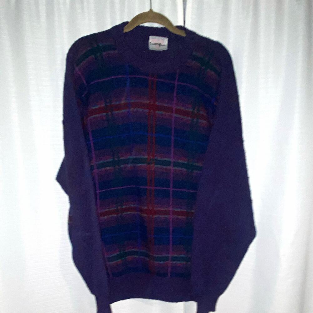Scott Officer Scottish Lambswool Plaid Pullover Sweater Men's L (Cosby Style)